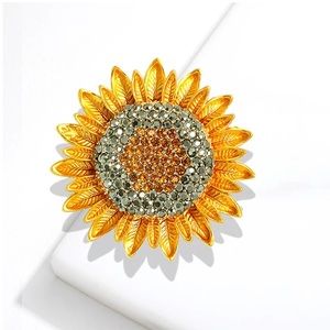 Summer Golden Sunflower Vintage Diamond Brooch